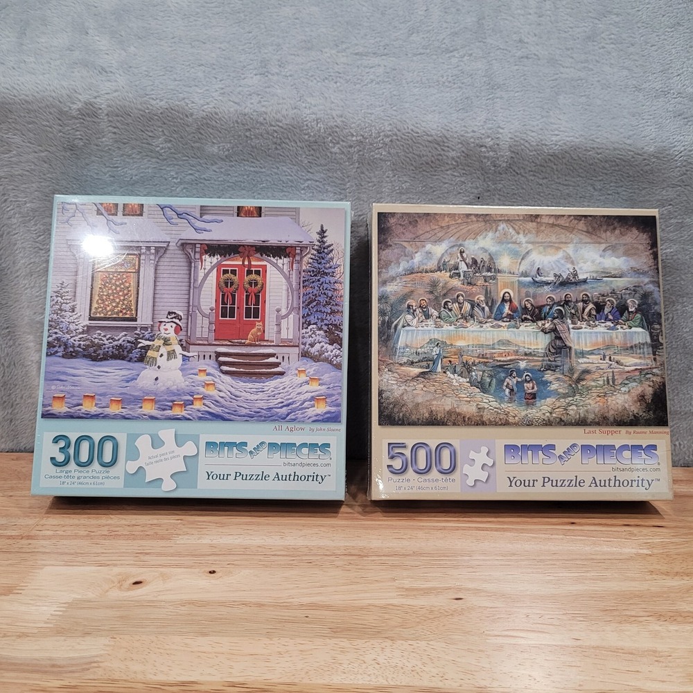 Jigsaw Puzzles All Aglow and Last Supper Bitsandpieces 300 and 500 piece Set